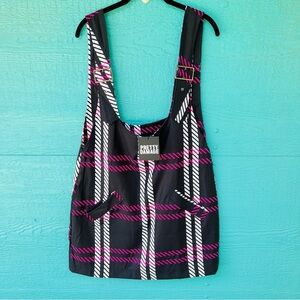 PRETTY DAMAGE OVERALL JUMPER MINI DRESS  BLACK PINK  POCKETS SIZE LARGE NWT